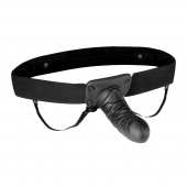 Чёрный полый страпон с вибрацией Unisex Vibrating Hollow Strap-On - 14 см. - Lux Fetish - купить с доставкой в Пензе