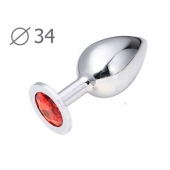 Коническая серебристая анальная втулка с красным кристаллом - 8,2 см. - Anal Jewelry Plug - купить с доставкой в Пензе