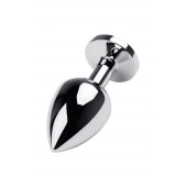 Серебристая коническая анальная пробка с красным кристаллом - 8 см. - ToyFa - купить с доставкой в Пензе