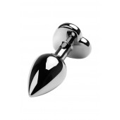 Серебристая коническая анальная пробка с красным кристаллом-сердечком - 7 см. - ToyFa - купить с доставкой в Пензе