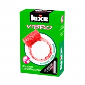 Розовое эрекционное виброкольцо Luxe VIBRO  Поцелуй стриптизёрши  + презерватив - Luxe - в Пензе купить с доставкой