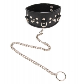 Черный ошейник с шипами и металлическим поводком-цепочкой - Notabu - купить с доставкой в Пензе