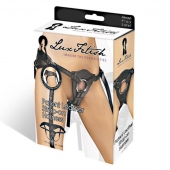 Черные трусики для страпона из патентованной кожи - Lux Fetish - купить с доставкой в Пензе
