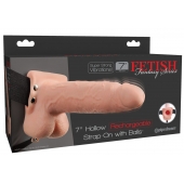 Телесный перезаряжаемый вибрострапон 7  Hollow Rechargeable Strap-on with Balls - 20,3 см. - Pipedream - купить с доставкой в Пензе