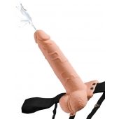 Телесный полый страпон с имитацией эякуляции 7.5  Hollow Squirting Strap-On with Balls Flesh - 21,6 см. - Pipedream - купить с доставкой в Пензе