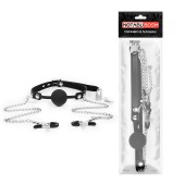 Черный кляп-шарик с зажимами на соски на металлической цепочке - Notabu - купить с доставкой в Пензе