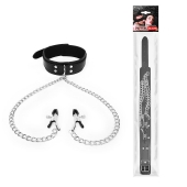 Черный ошейник с зажимами на соски на цепочке - Notabu - купить с доставкой в Пензе