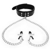 Черный ошейник с зажимами на соски на цепочке - Notabu - купить с доставкой в Пензе