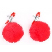 Зажимы для сосков с красным пушком - Notabu - купить с доставкой в Пензе