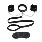 Чёрный ошейник с наручниками и поводком Collar Cuffs   Leash Set - Lux Fetish - купить с доставкой в Пензе
