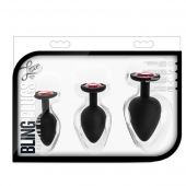 Набор черных анальных пробок с красным кристаллом-сердечком Bling Plugs Training Kit - Blush Novelties - купить с доставкой в Пензе