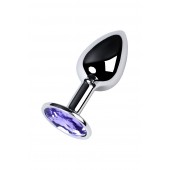 Серебристая конусовидная анальная пробка с фиолетовым кристаллом - 7 см. - ToyFa - купить с доставкой в Пензе