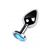 Серебристая конусовидная анальная пробка с голубым кристаллом - 8 см. - ToyFa - купить с доставкой в Пензе