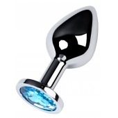 Серебристая конусовидная анальная пробка с голубым кристаллом - 8 см. - ToyFa - купить с доставкой в Пензе