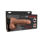 Кофейный перезаряжаемый вибрострапон 7  Hollow Rechargeable Strap-on with Balls - 20,3 см. - Pipedream - купить с доставкой в Пензе