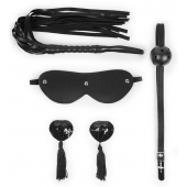 Эротический набор в черном цвете: маска, кляп, пэстисы, плётка - Notabu - купить с доставкой в Пензе