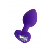 Фиолетовая анальная втулка Diamond Heart с прозрачным кристаллом - 7 см. - ToyFa - купить с доставкой в Пензе
