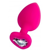 Розовая анальная втулка Diamond Heart с прозрачным кристаллом - 9,5 см. - ToyFa - купить с доставкой в Пензе