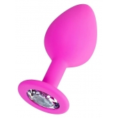 Розовая анальная втулка Brilliant с прозрачным кристаллом - 8 см. - ToyFa - купить с доставкой в Пензе