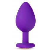 Фиолетовая анальная пробка Bling Plug Medium с золотистым стразом - 8,3 см. - Blush Novelties - купить с доставкой в Пензе