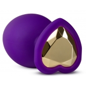 Фиолетовая анальная пробка Bling Plug Large с золотистым стразом - 9,5 см. - Blush Novelties - купить с доставкой в Пензе