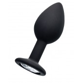 Черная анальная втулка с прозрачным стразом - 7,2 см. - POPO Pleasure - купить с доставкой в Пензе