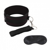 Черный ошейник с длинным поводком Collar and Leash Set - Lux Fetish - купить с доставкой в Пензе