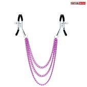 Оригинальные зажимы на соски с тройной розовой цепочкой - Notabu - купить с доставкой в Пензе