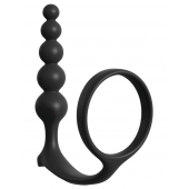 Черная анальная цепочка с эрекционным кольцом Ass-gasm Cockring Anal Beads - Pipedream - в Пензе купить с доставкой