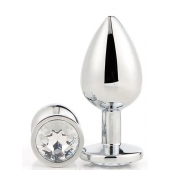 Серебристая анальная втулка с прозрачным кристаллом - 7,1 см. - Dream Toys - купить с доставкой в Пензе
