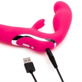 Ярко-розовый безремневой страпон Rechargeable Vibrating Strapless Strap-On - Happy Rabbit - купить с доставкой в Пензе