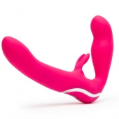 Ярко-розовый безремневой страпон Rechargeable Vibrating Strapless Strap-On - Happy Rabbit - купить с доставкой в Пензе