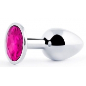 Серебристая анальная пробка с малиновым кристаллом - 7,2 см. - Anal Jewelry Plug - купить с доставкой в Пензе