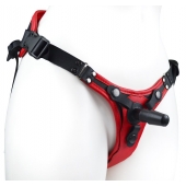 Красно-черный женский пояс с 2 способами крепления насадок и вагинальной пробкой - LOVETOY (А-Полимер) - купить с доставкой в Пензе