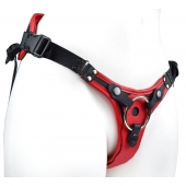 Красно-черный женский пояс с 2 способами крепления насадок и вагинальной пробкой - LOVETOY (А-Полимер) - купить с доставкой в Пензе