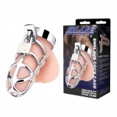 Серебристая металлическая клетка для члена с замком Enslave Cock Cage - BlueLine - купить с доставкой в Пензе