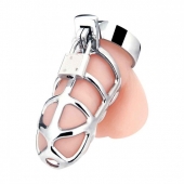Серебристая металлическая клетка для члена с замком Enslave Cock Cage - BlueLine - купить с доставкой в Пензе