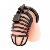 Черная металлическая клетка с замком Deluxe Chastity Cage - BlueLine - купить с доставкой в Пензе