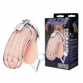 Серебристая металлическая клетка с анальным стимулятором Cock Cage - BlueLine - купить с доставкой в Пензе
