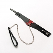 Черный широкий ошейник с красным декором и поводком - Crazy Handmade - купить с доставкой в Пензе