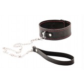 Черный широкий ошейник с красной строчкой и поводком - Crazy Handmade - купить с доставкой в Пензе