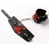 Черные кожаные оковы с красными вставками - Crazy Handmade - купить с доставкой в Пензе