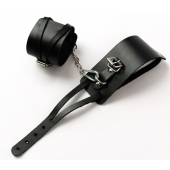 Черные кожаные оковы с креплением в виде веревочек - Crazy Handmade - купить с доставкой в Пензе