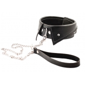 Черный ошейник-воротничок с металлическим поводком - Crazy Handmade - купить с доставкой в Пензе