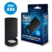 Черная открытая насадка на пенис с кольцом для мошонки XXL-size - 9,4 см. - Sex Expert - в Пензе купить с доставкой