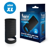 Черная открытая насадка на пенис с кольцом для мошонки XL-size - 8,9 см. - Sex Expert - в Пензе купить с доставкой