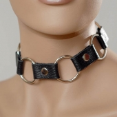 Кожаный черный ошейник с кольцами - Sitabella - купить с доставкой в Пензе
