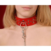 Красный кожаный ошейник с карабином и поводком - Sitabella - купить с доставкой в Пензе