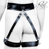 Черный кожаный пояс с гартерами - L-XL - Notabu - купить с доставкой в Пензе