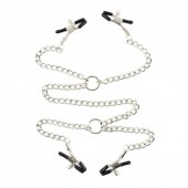 Серебристые зажимы для сосков и половых губ на тонкой цепочке - Notabu - купить с доставкой в Пензе